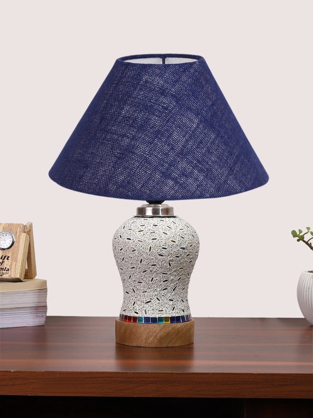 Myntra Elegant Homes Blue Textured Glass Traditional Abstract Shaped Table Lamp-picture-32