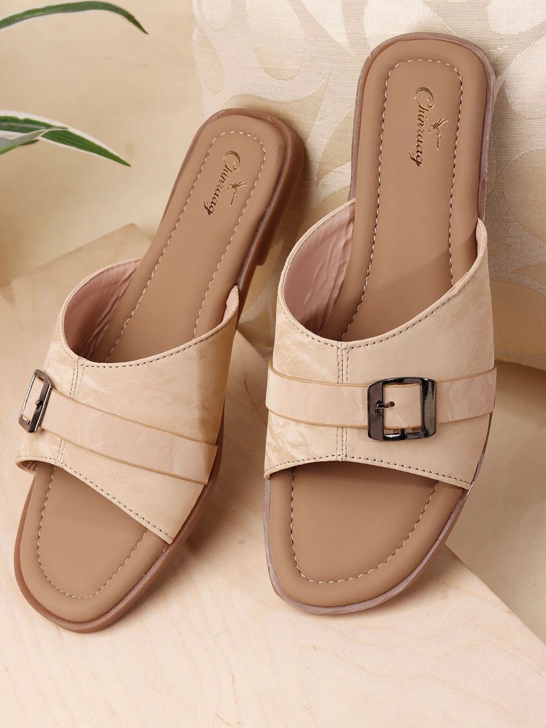 CHINRAAG Textured Flatform Sandals with Buckles-picture-24