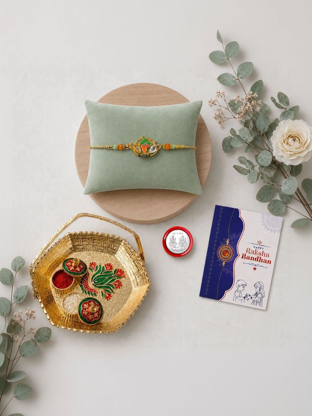 Myntra Elegant Homes Set of 6 Rakhi Gift Set With Silver Coin, Greeting Card & Roli Chawal-picture-22
