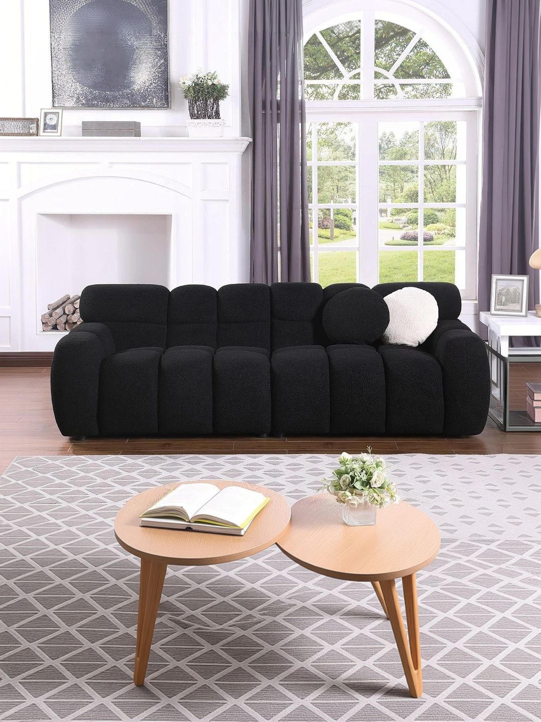 INDIAWOODMART Black Fabric Wooden 3-Seater Sofa-picture-28
