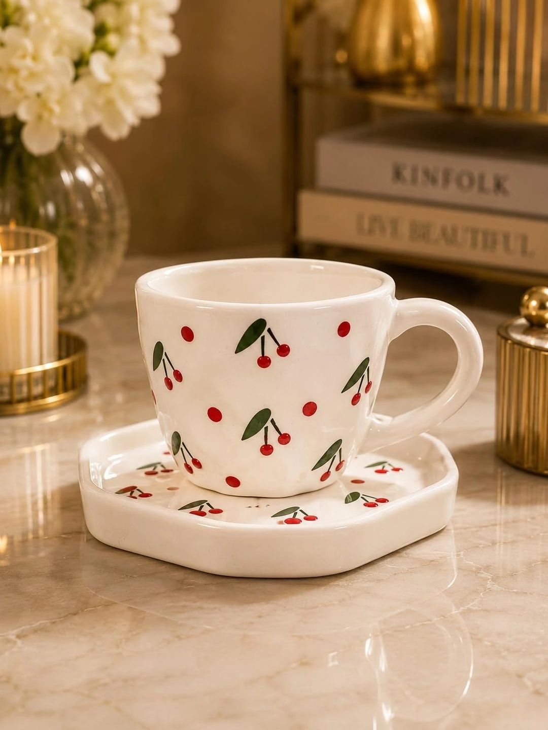 Manifested Decor White Printed Ceramic Glossy Cups Set of Cups and Mugs-picture-11