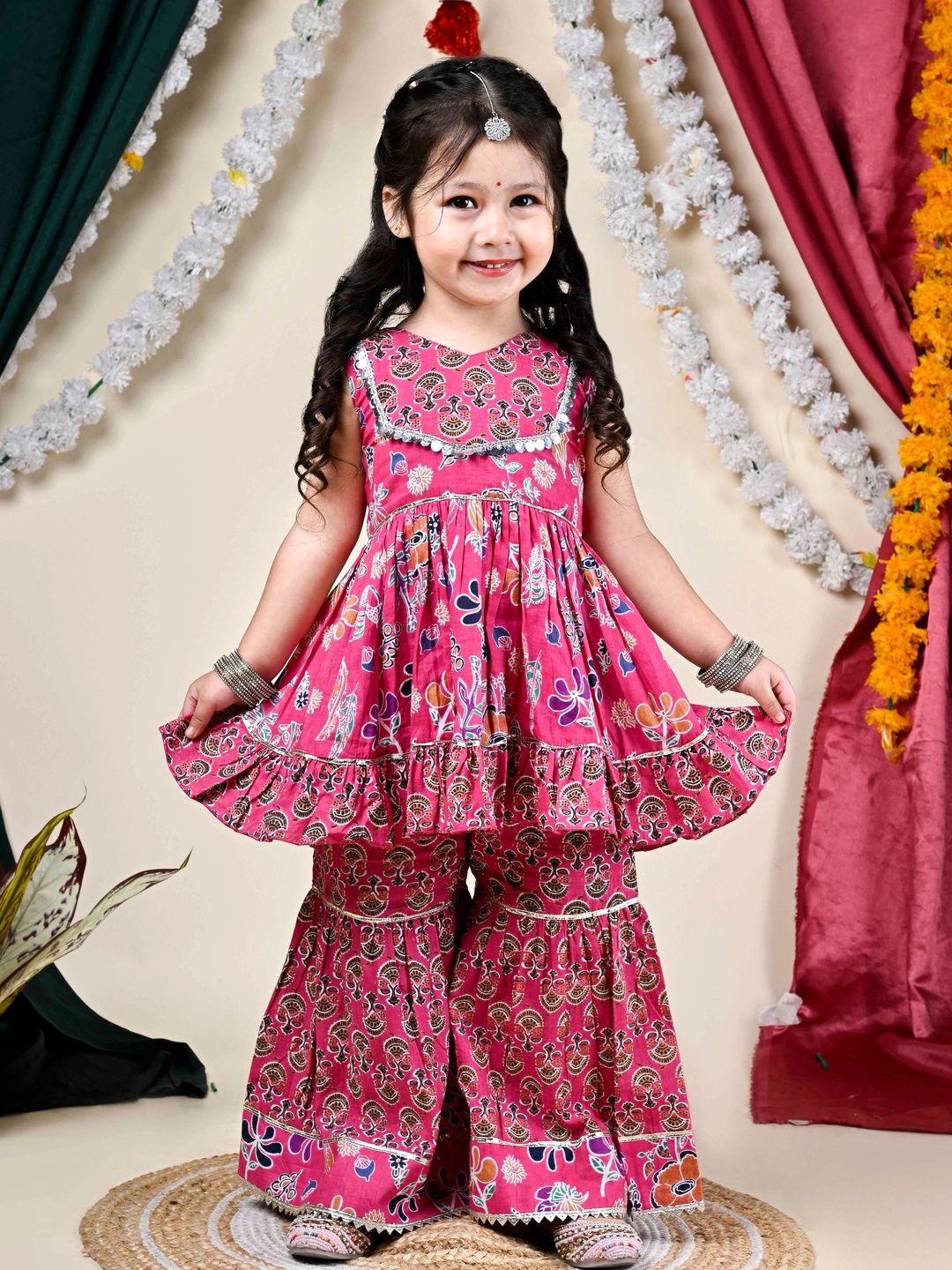 Titrit Girls Floral Printed Regular Pure Cotton Kurti with Sharara-picture-10