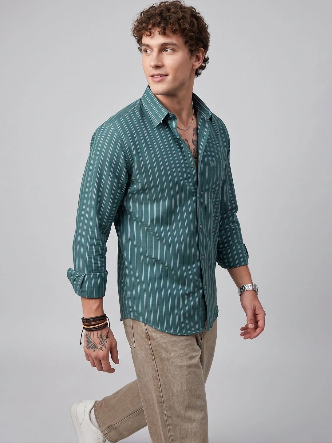 Charagh Din Men Premium Tailored Fit Striped Casual Shirt-image-44