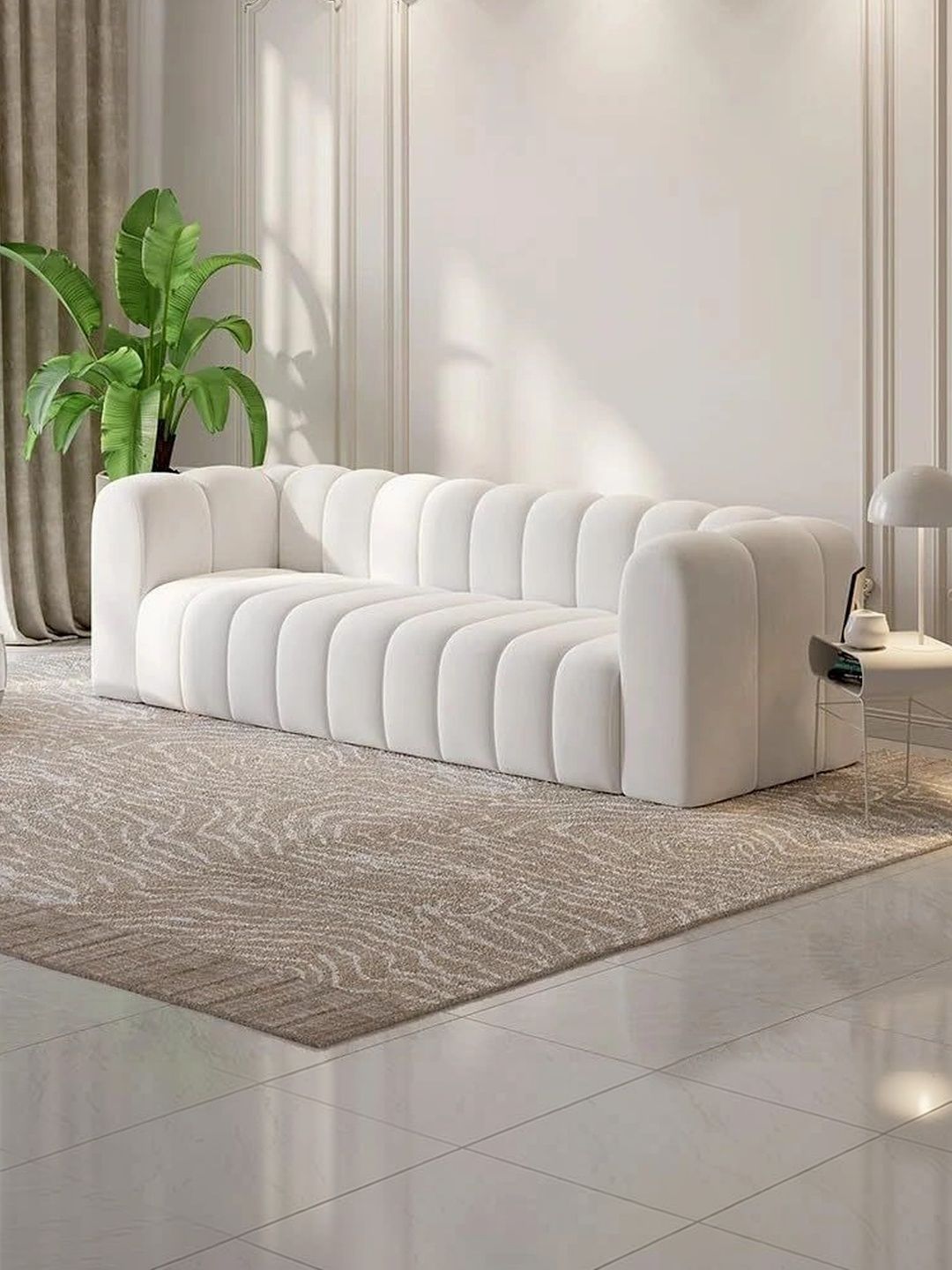 INDIAWOODMART Beige 3 Seater Sofa-picture-2