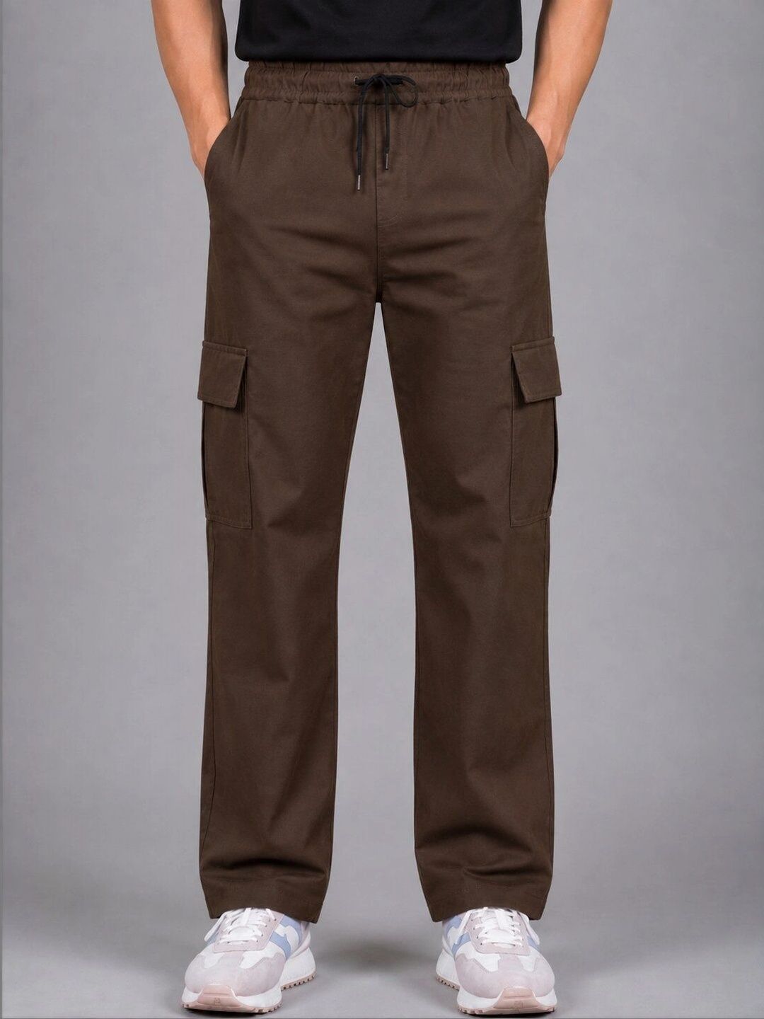 FIRST STITCH Men Relaxed Easy Wash Cargos Trousers-picture-52