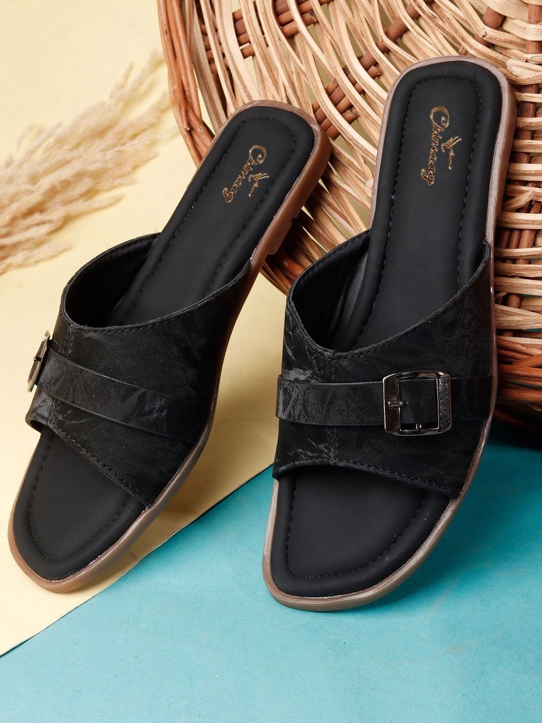 CHINRAAG Textured Flatform Sandals with Buckles-picture-33