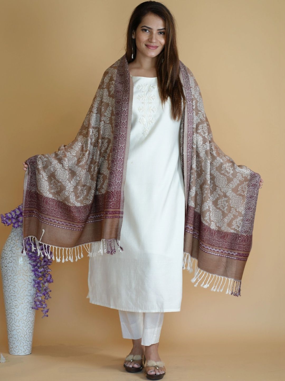S.T. Women Ethnic Motifs Woven Design Acrylic Shawl-image-28