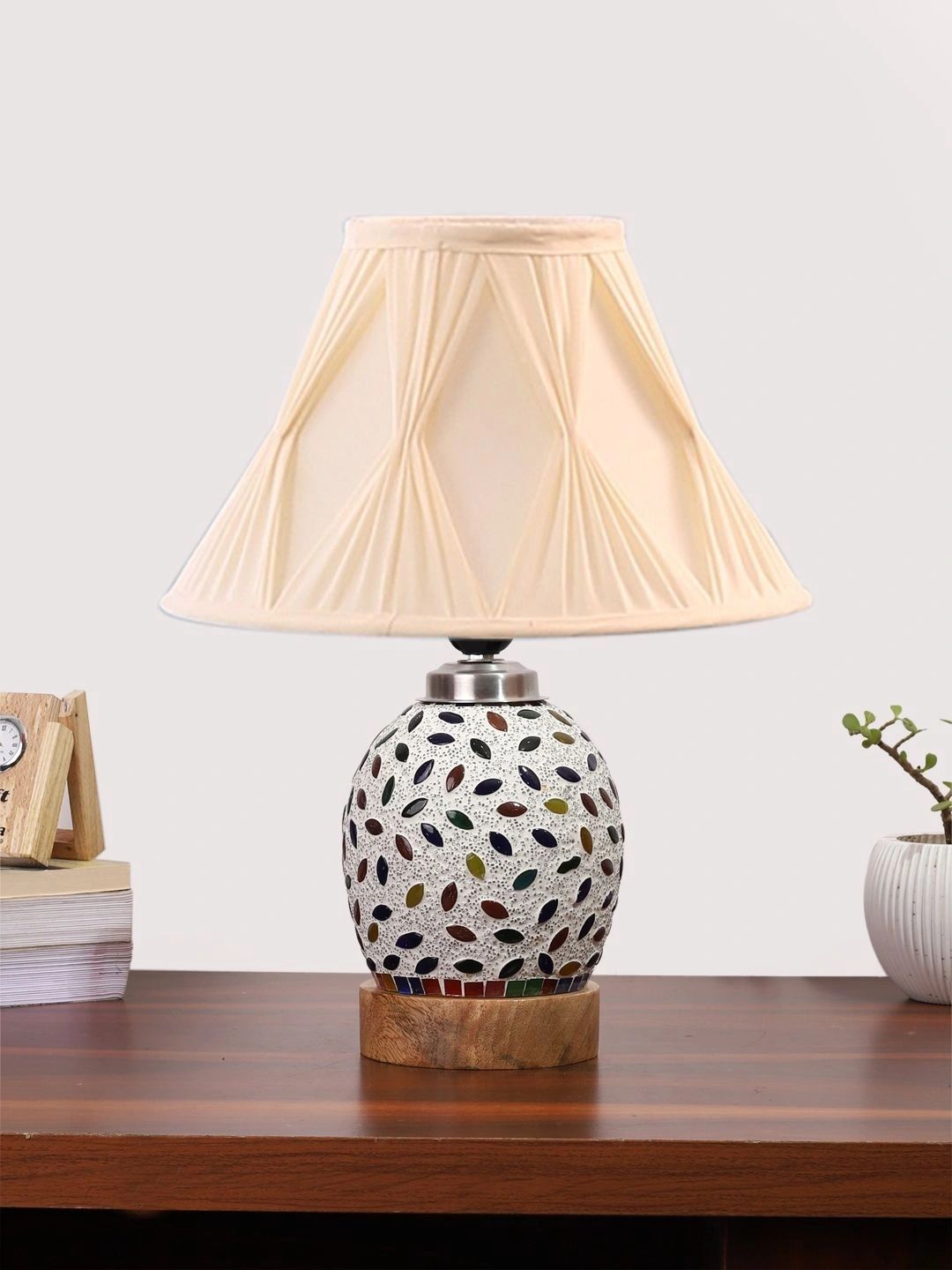 Myntra Elegant Homes Multicoloured Textured Glass Traditional Frusturical Shaped Table Lamp-picture-14