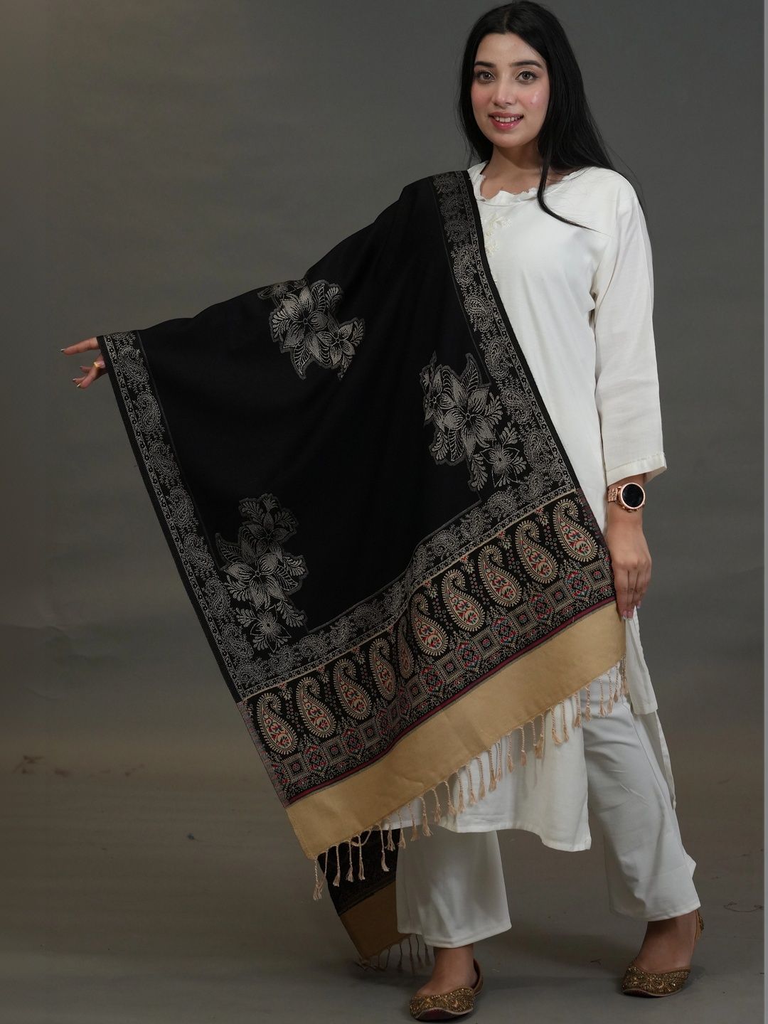 S.T. Women Paisley Woven Design Acrylic Shawl-picture-36