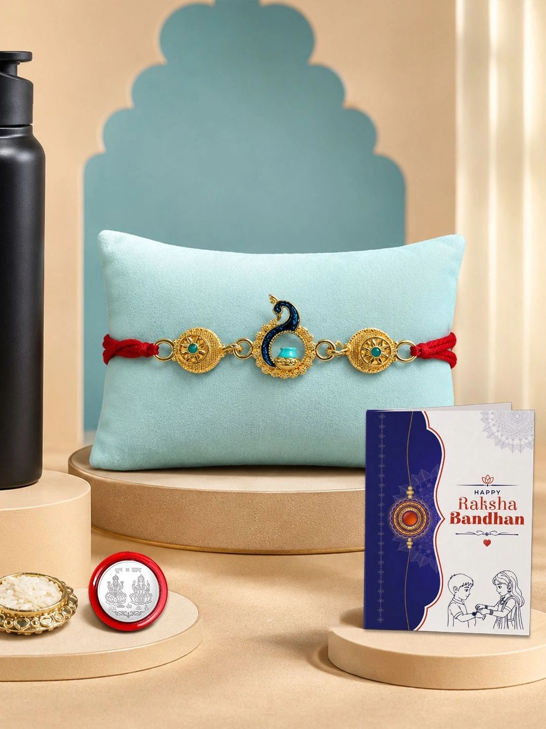 Myntra Elegant Homes Rakhi With Greeting Card Water Bottle Silver Coin & Roli Chawal-picture-26