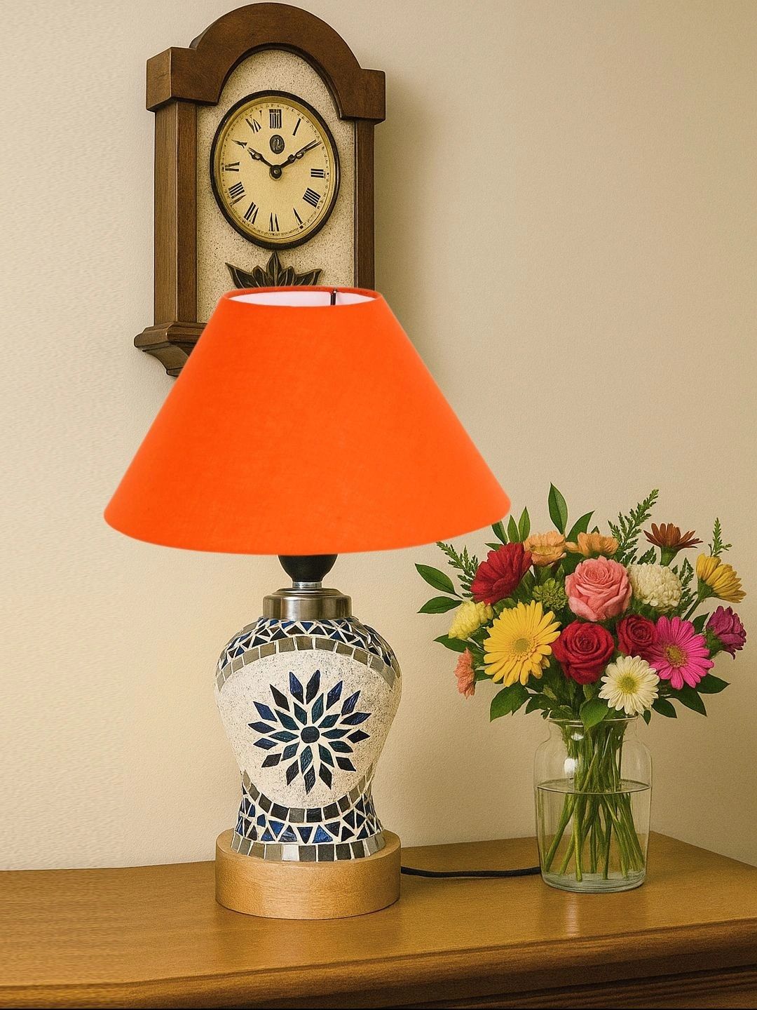 Myntra Elegant Homes Orange Textured Glass Traditional Frusturical Shaped Table Lamp-picture-19