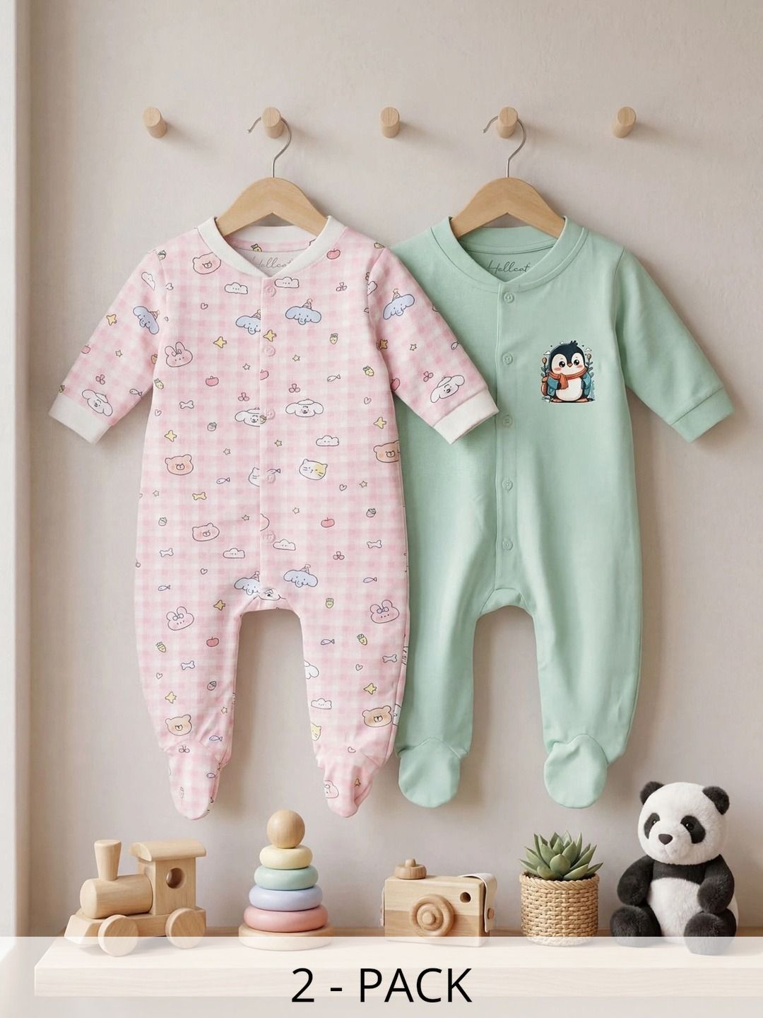 HELLCAT Infants Boys Pack Of 2 Printed Cotton Sleepsuit-picture-23