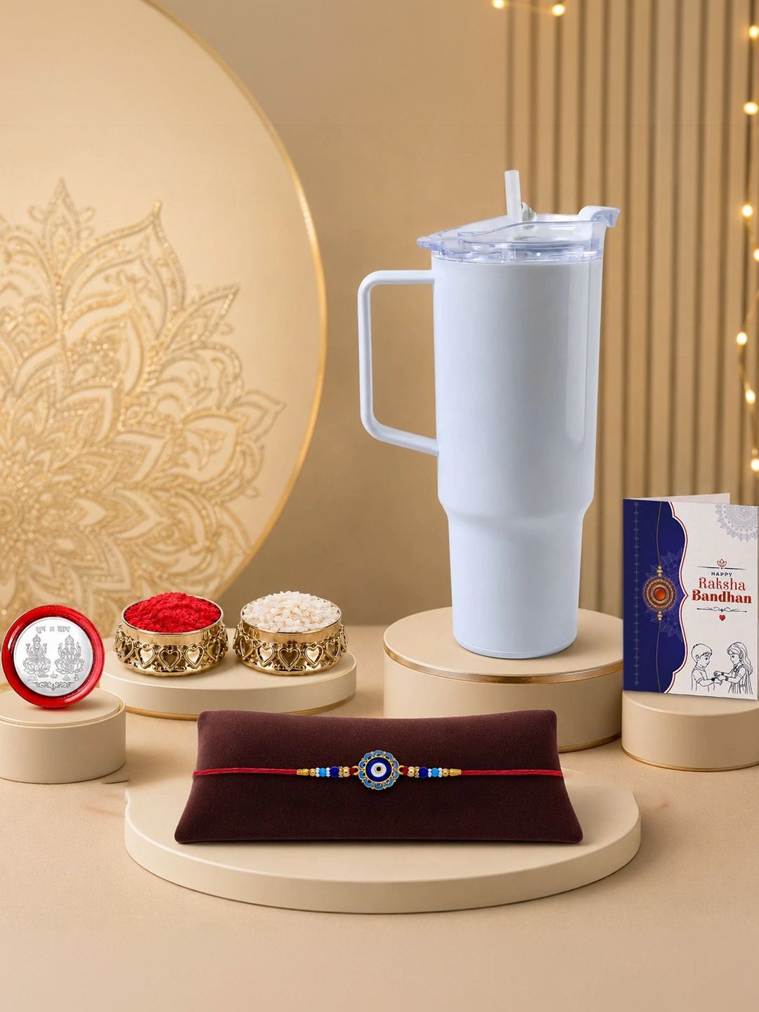 Myntra Elegant Homes Rakhi With Tumbler Silver Coin & Roli Chawal-picture-49