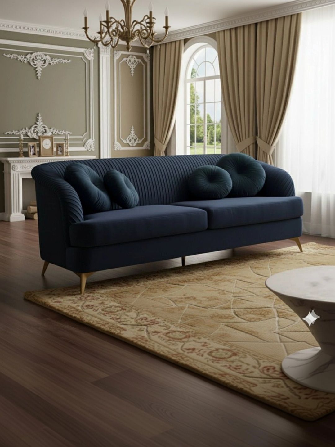 INDIAWOODMART Blue 3 Seater Sofa-image-37