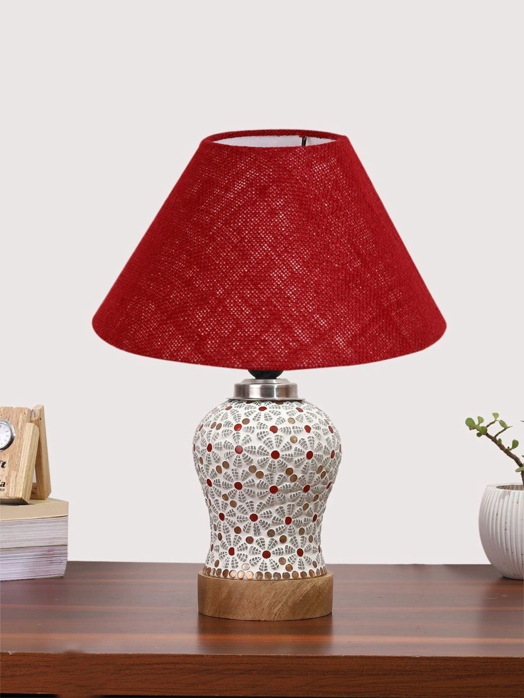Myntra Elegant Homes Maroon Textured Glass Traditional Frusturical Shaped Table Lamp-picture-35