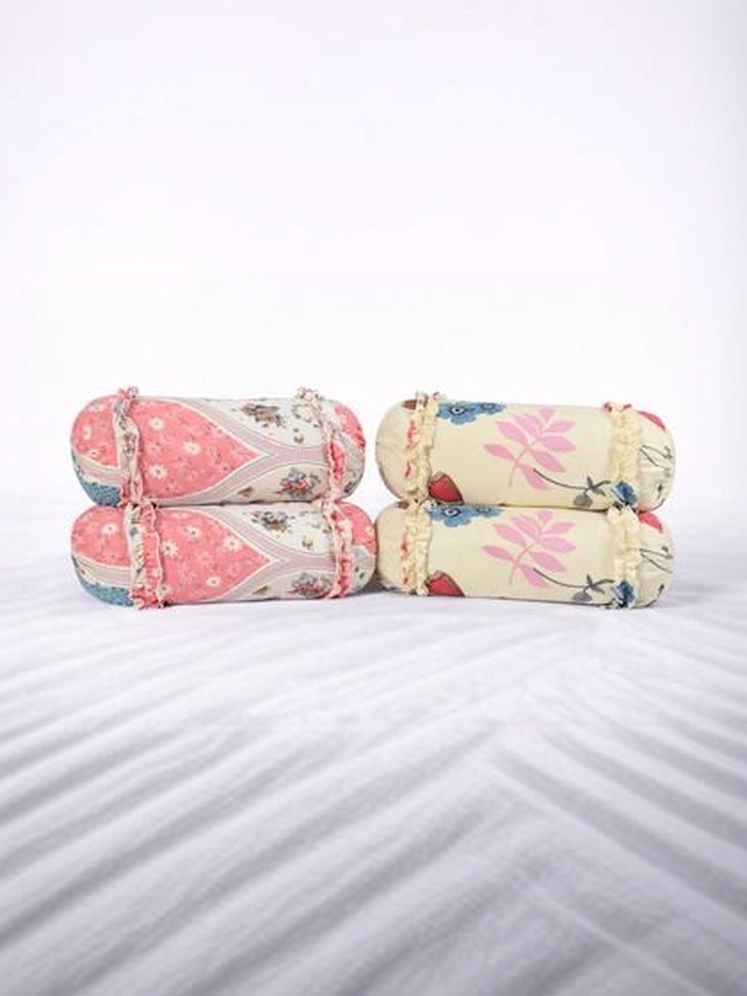 Luxmi Cotton Fabrics Yellow & Pink Printed Bolster Covers-picture-46