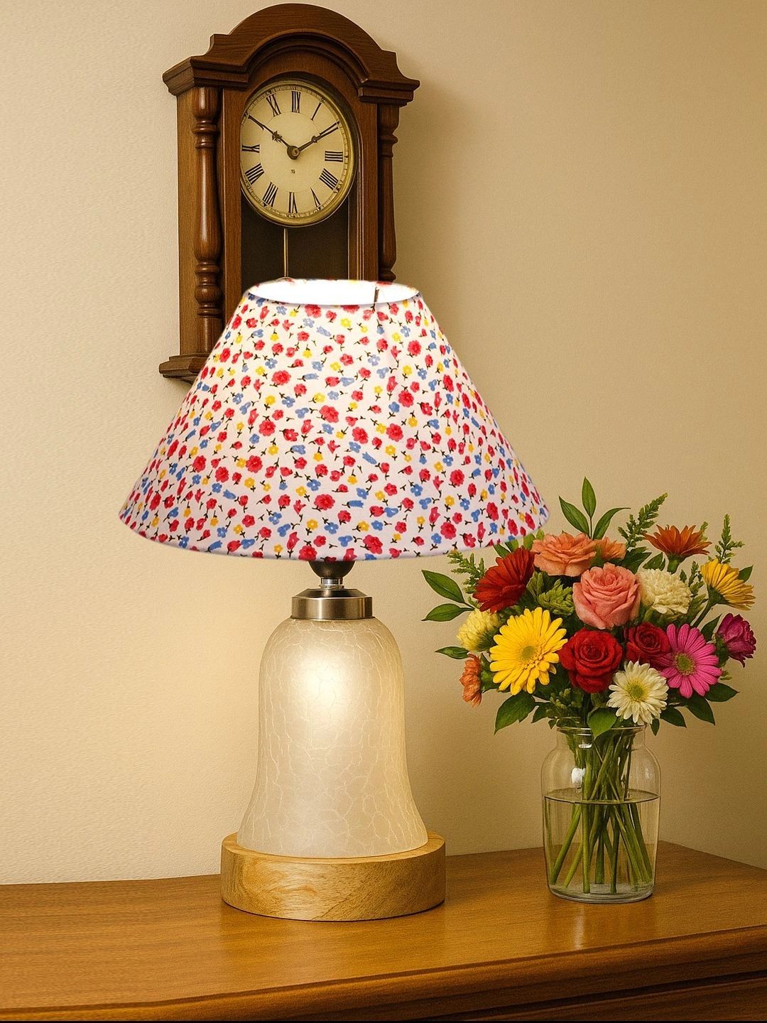 Myntra Elegant Homes Multicoloured Printed Glass Traditional Bell Shaped Table Lamp-picture-26