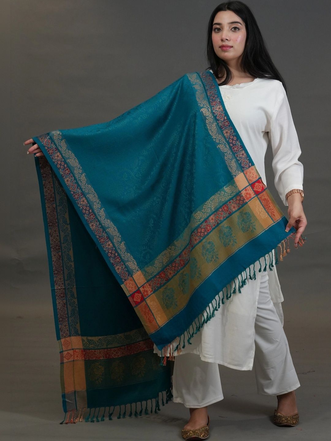 S.T. Women Ethnic Motifs Woven Design Acrylic Shawl-picture-53