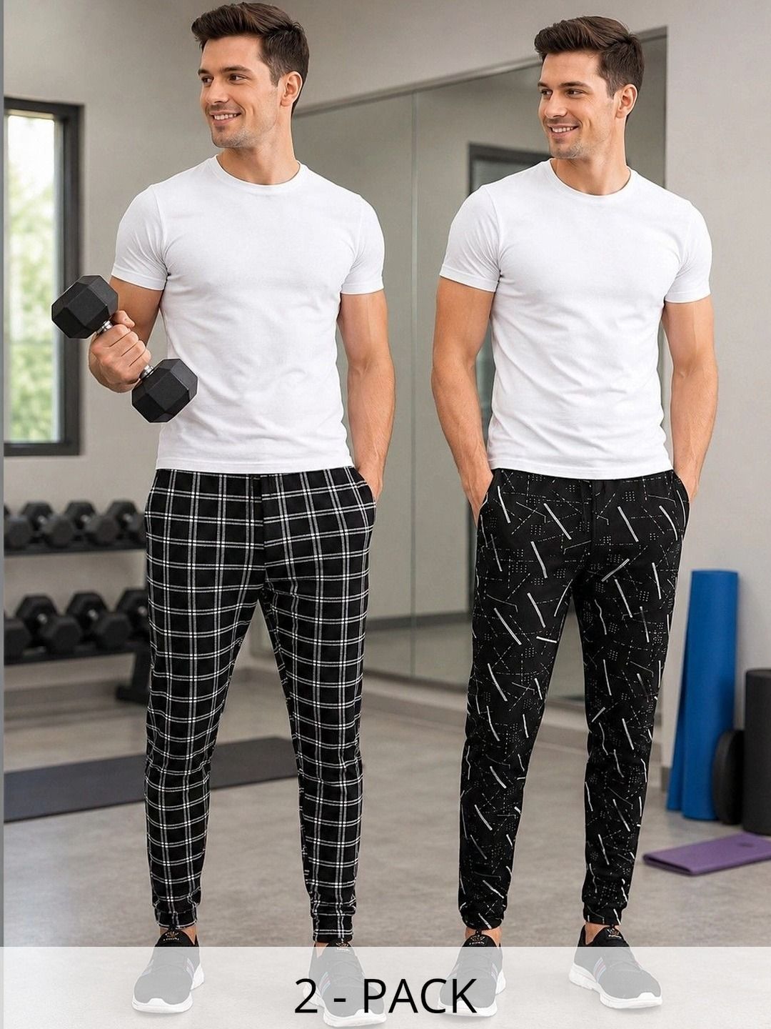 AVOLT Men Pack of 2 Regular Fit Checked Training Joggers-picture-30