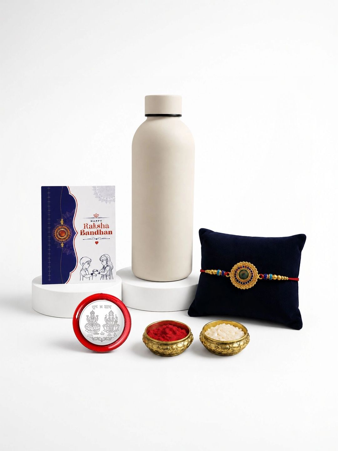 Myntra Elegant Homes Rakhi With Greeting Card Water Bottle Silver Coin & Roli Chawal-picture-37