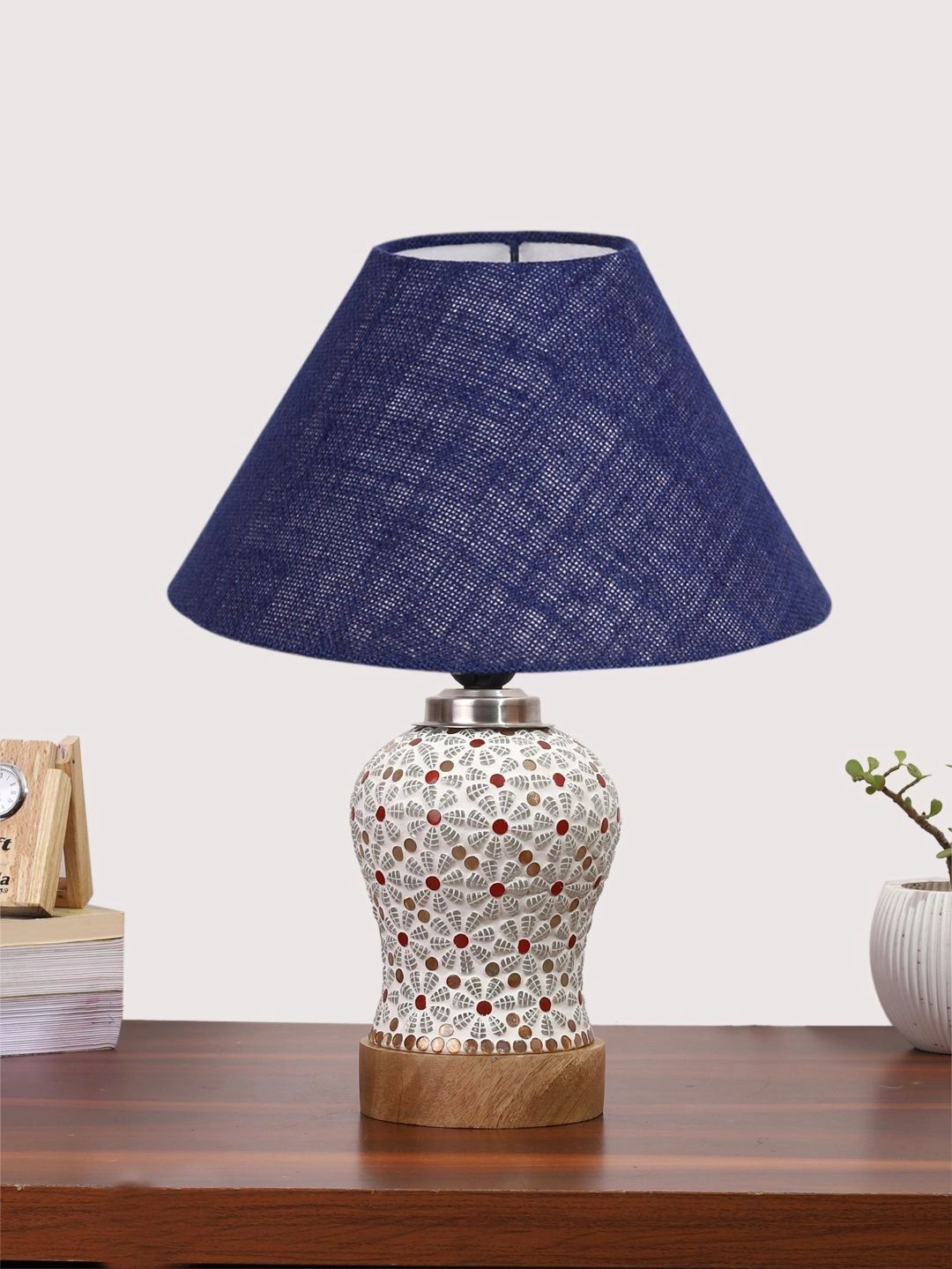 Myntra Elegant Homes Blue Textured Glass Traditional Frusturical Shaped Table Lamp-picture-33
