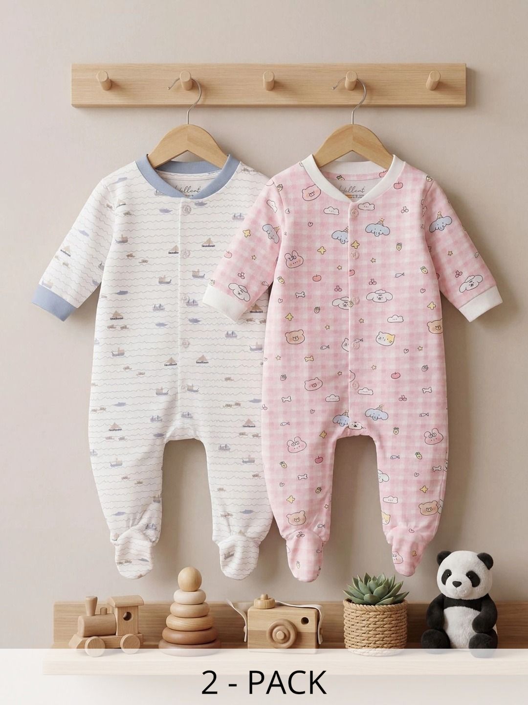 HELLCAT Infants Boys Pack Of 2 Printed Cotton Sleepsuit-picture-21