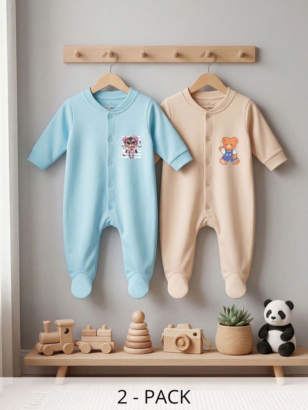 HELLCAT Infants Boys Pack Of 2 Printed Cotton Sleepsuit-picture-24