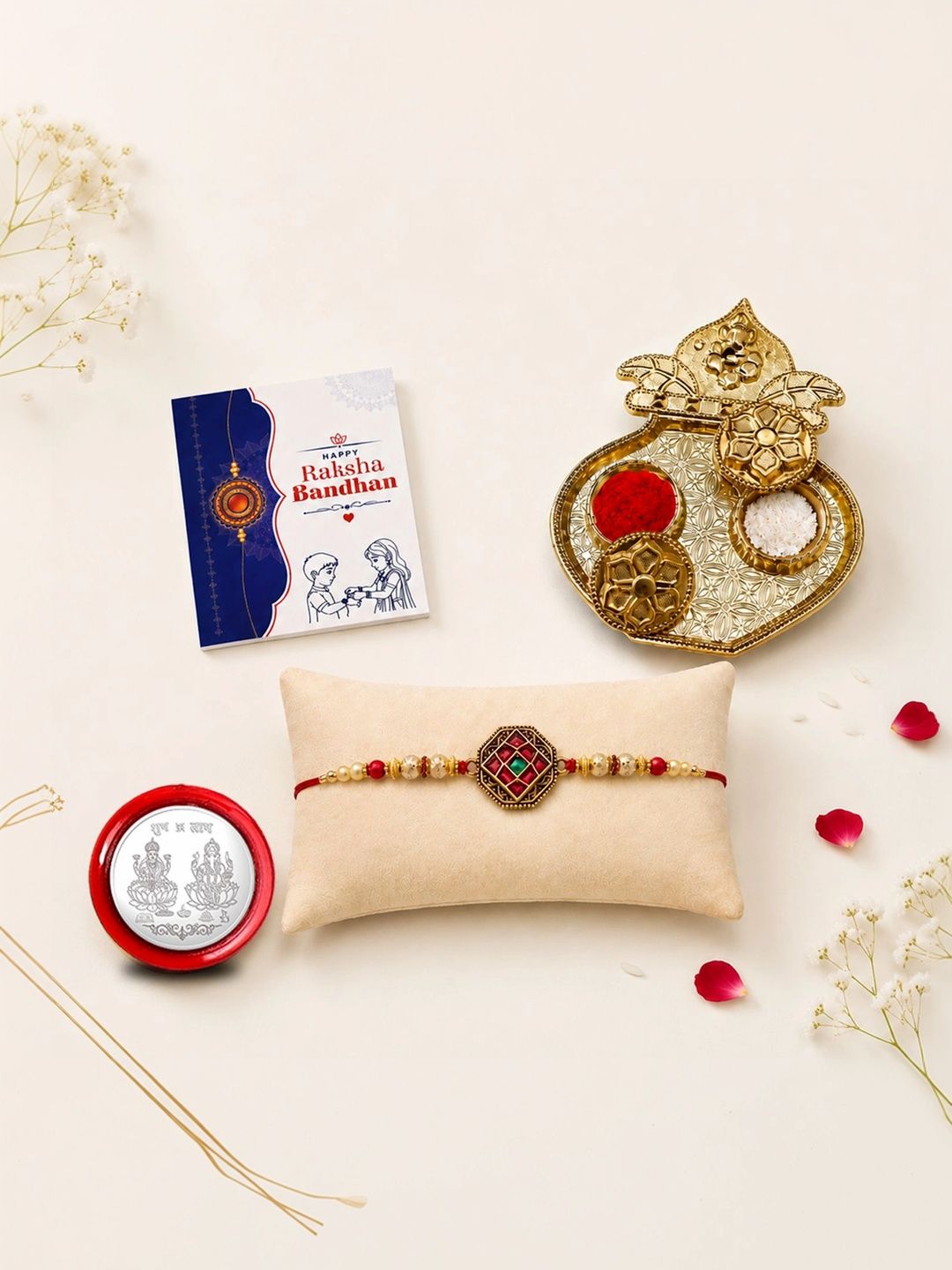 Myntra Elegant Homes Set of 6 Rakhi Gift Set With Silver Coin, Greeting Card & Roli Chawal-picture-38