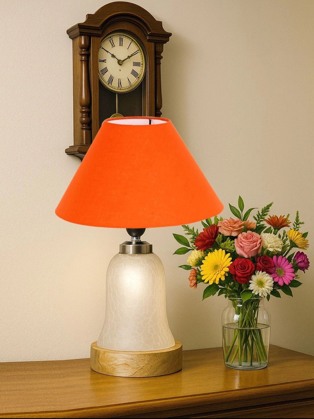 Myntra Elegant Homes Orange Textured Glass Traditional Frusturical Shaped Table Lamp-picture-25