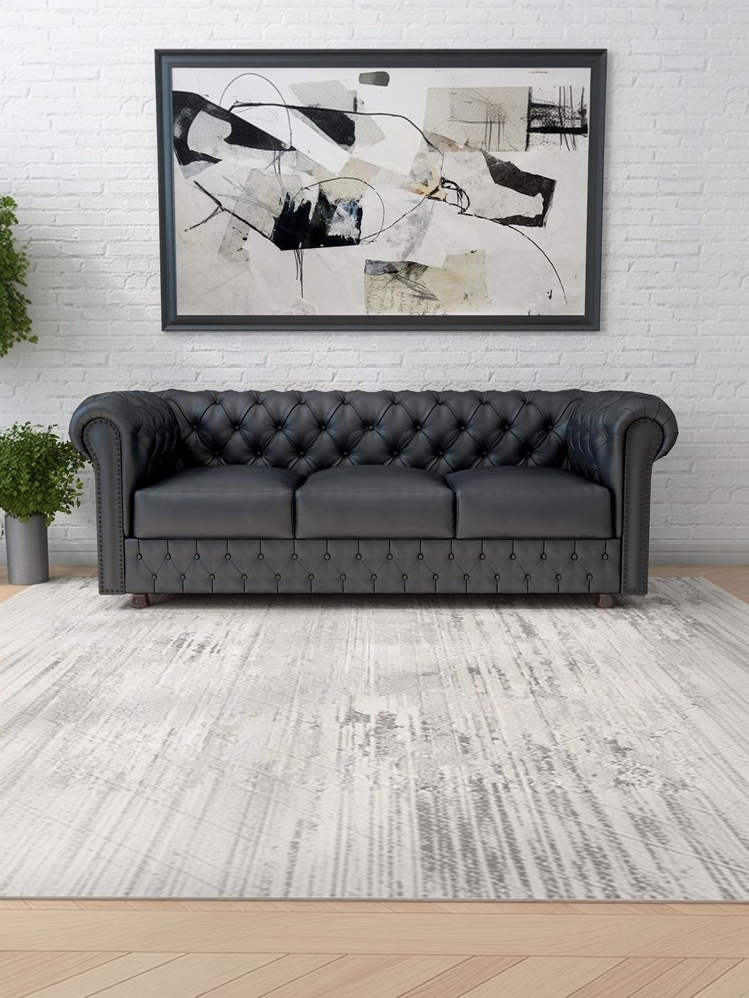 INDIAWOODMART Blue Fabric Wooden 3-Seater Sofa-picture-22