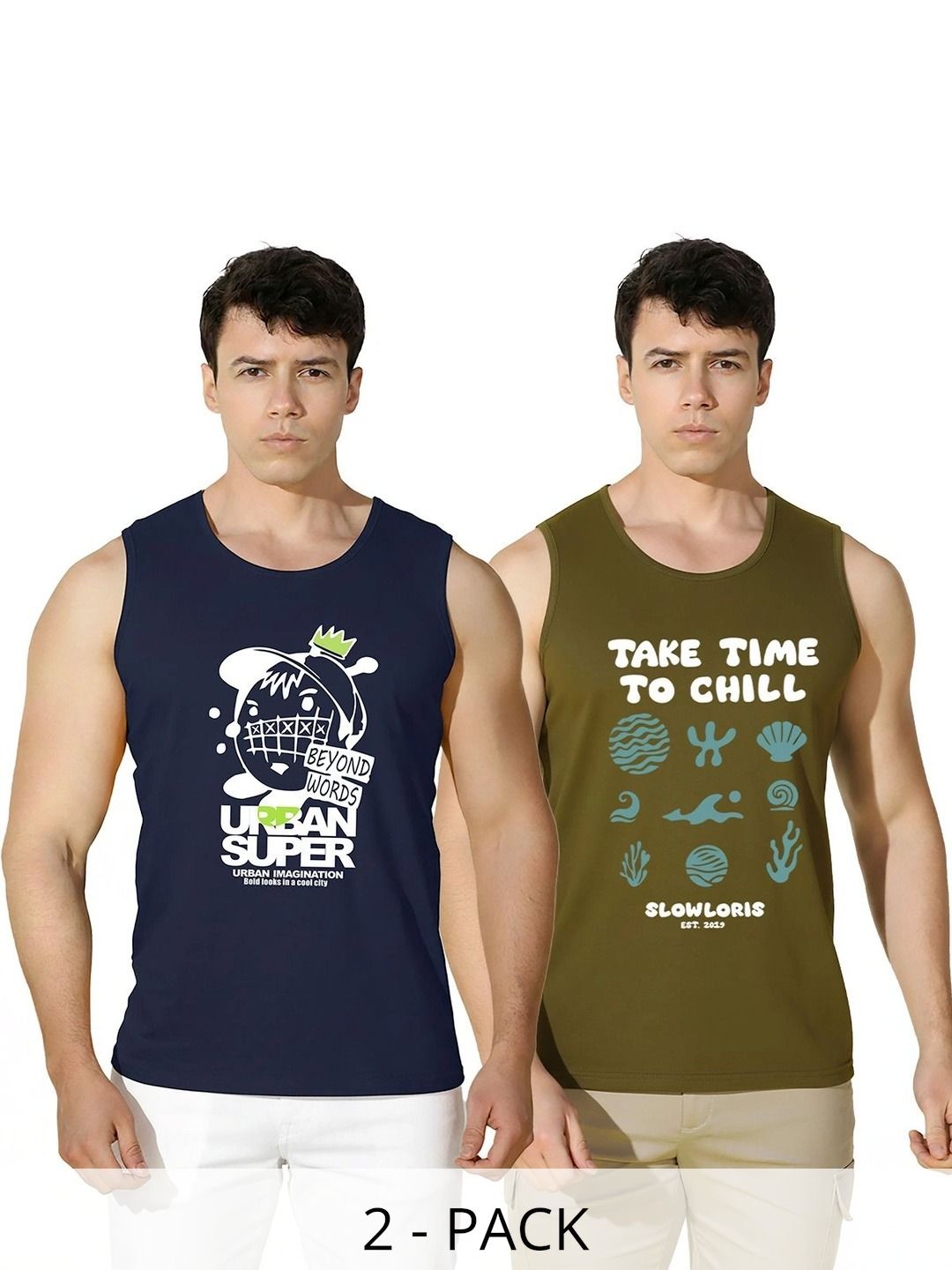 SLOWLORIS Pack of 2 Printed Cotton Gym Vest-picture-57