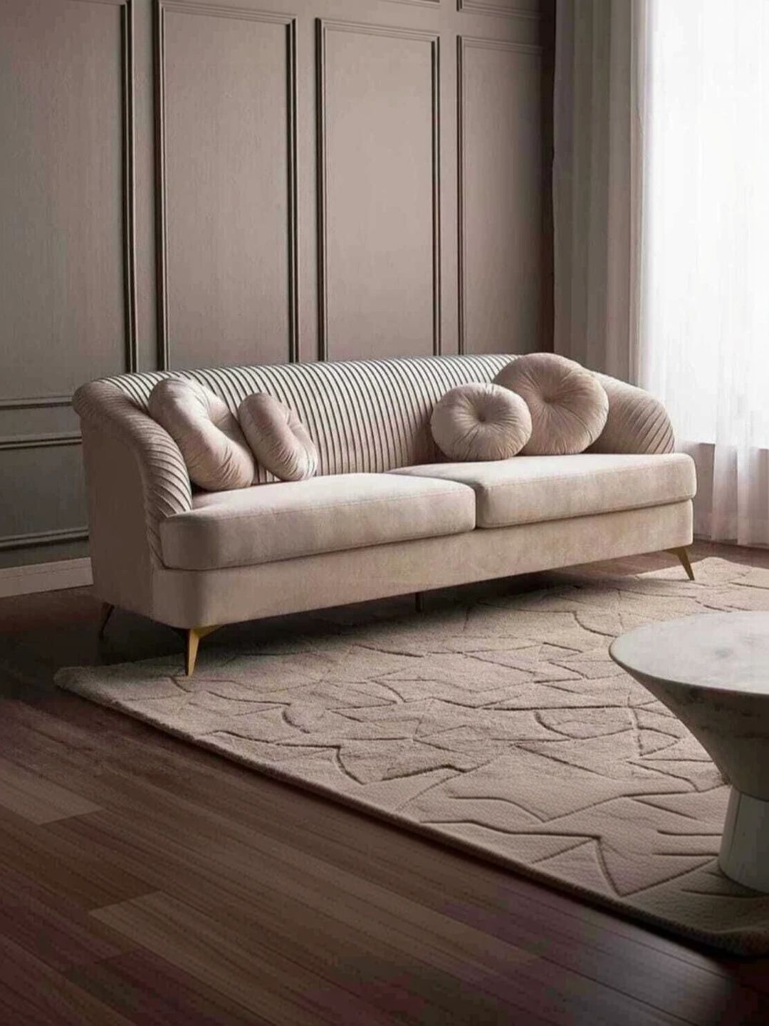 INDIAWOODMART Beige Fabric Wooden 3-Seater Sofa-image-39