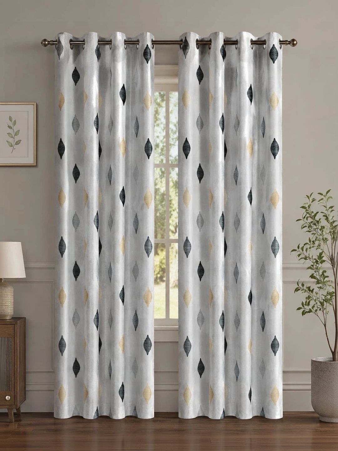 VRINDAKUL Multicoloured Set of 2 Geometric Long Door Curtain-image-19