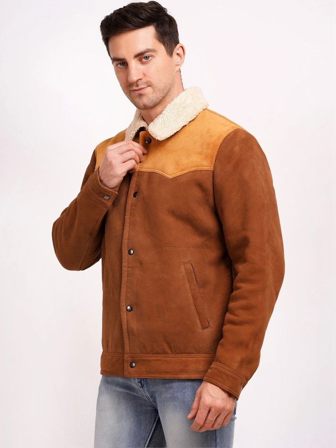 Wonxon international Men Colourblocked Leather Jacket-picture-35