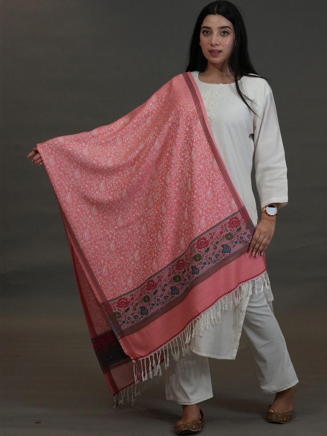 S.T. Women Ethnic Motifs Woven Design Acrylic Shawl-picture-54