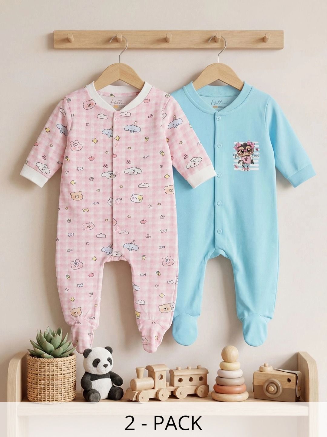 HELLCAT Infants Boys Pack Of 2 Printed Cotton Sleepsuit-picture-20