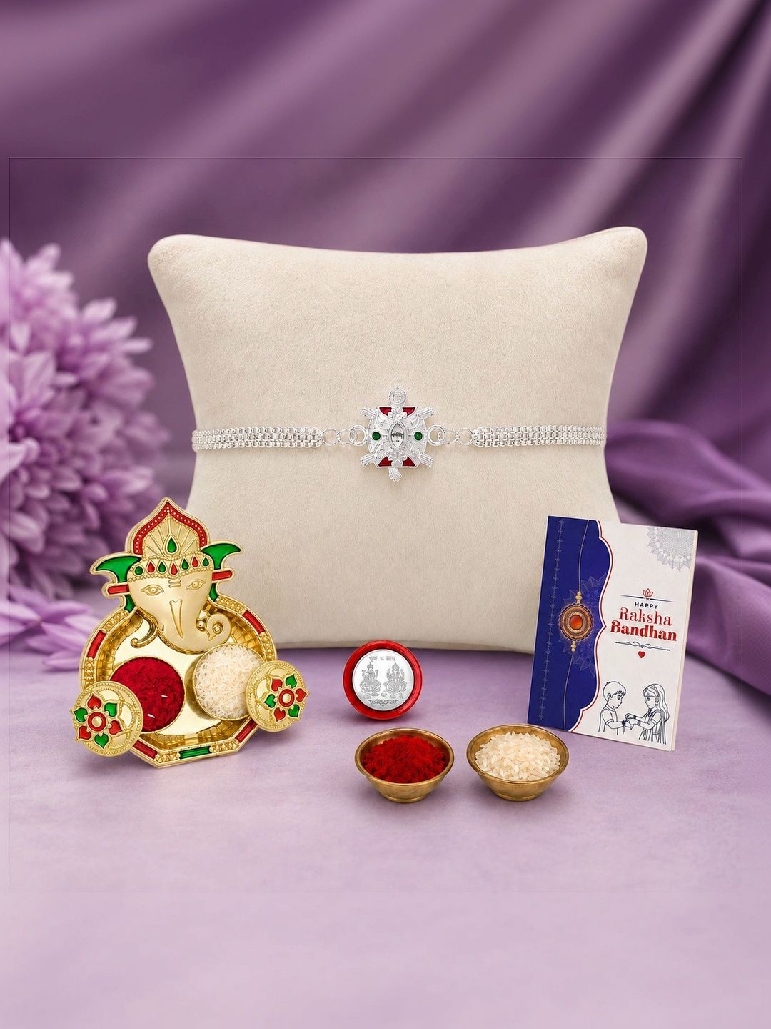 Myntra Elegant Homes Set of 6 Rakhi Gift Set With Silver Coin, Greeting Card & Roli Chawal-picture-17
