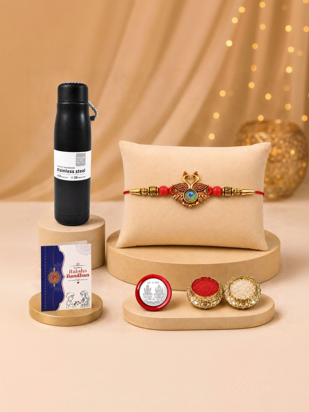 Myntra Elegant Homes Rakhi With Greeting Card Water Bottle Silver Coin & Roli Chawal-picture-36