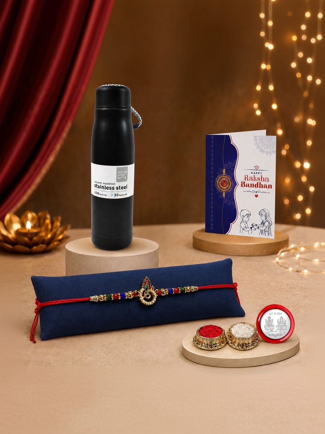 Myntra Elegant Homes Rakhi With Greeting Card Water Bottle Silver Coin & Roli Chawal-picture-14