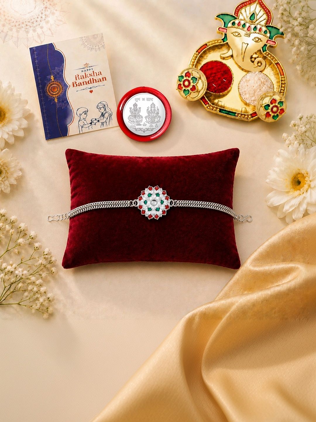 Myntra Elegant Homes Set of 6 Rakhi Gift Set With Silver Coin, Greeting Card & Roli Chawal-picture-44