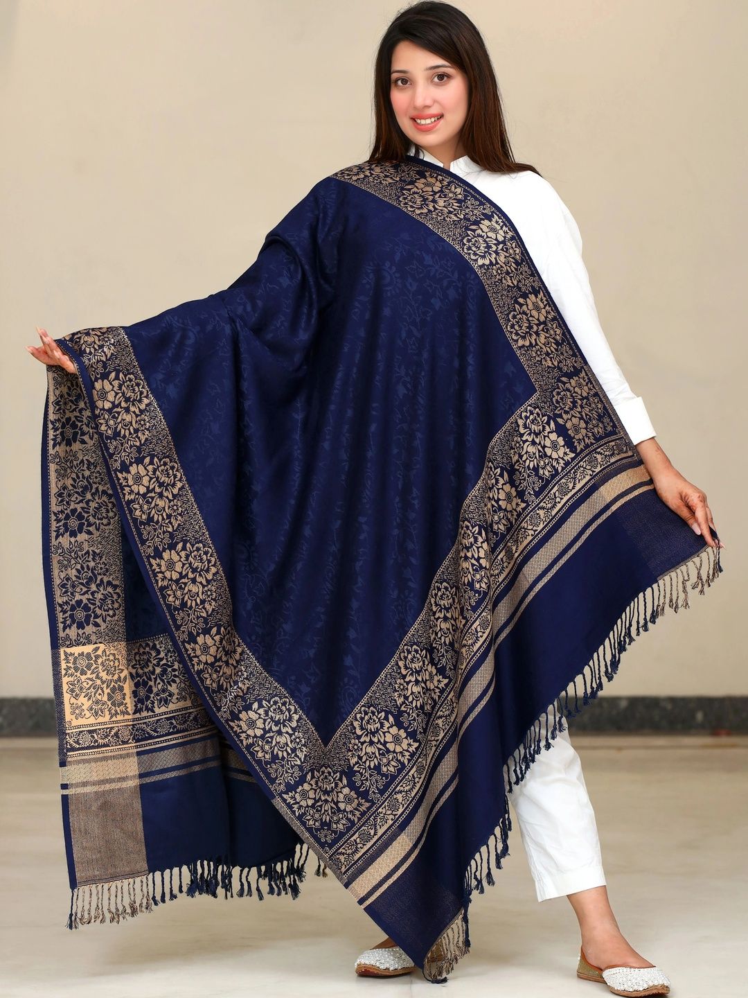 S.T. Women Ethnic Motifs Woven Design Acrylic Shawl-picture-29