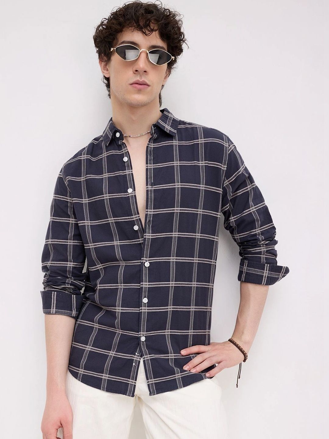 VASTRADO Men Classic Slim Fit Gingham Checks Checked Casual Shirt-image-25