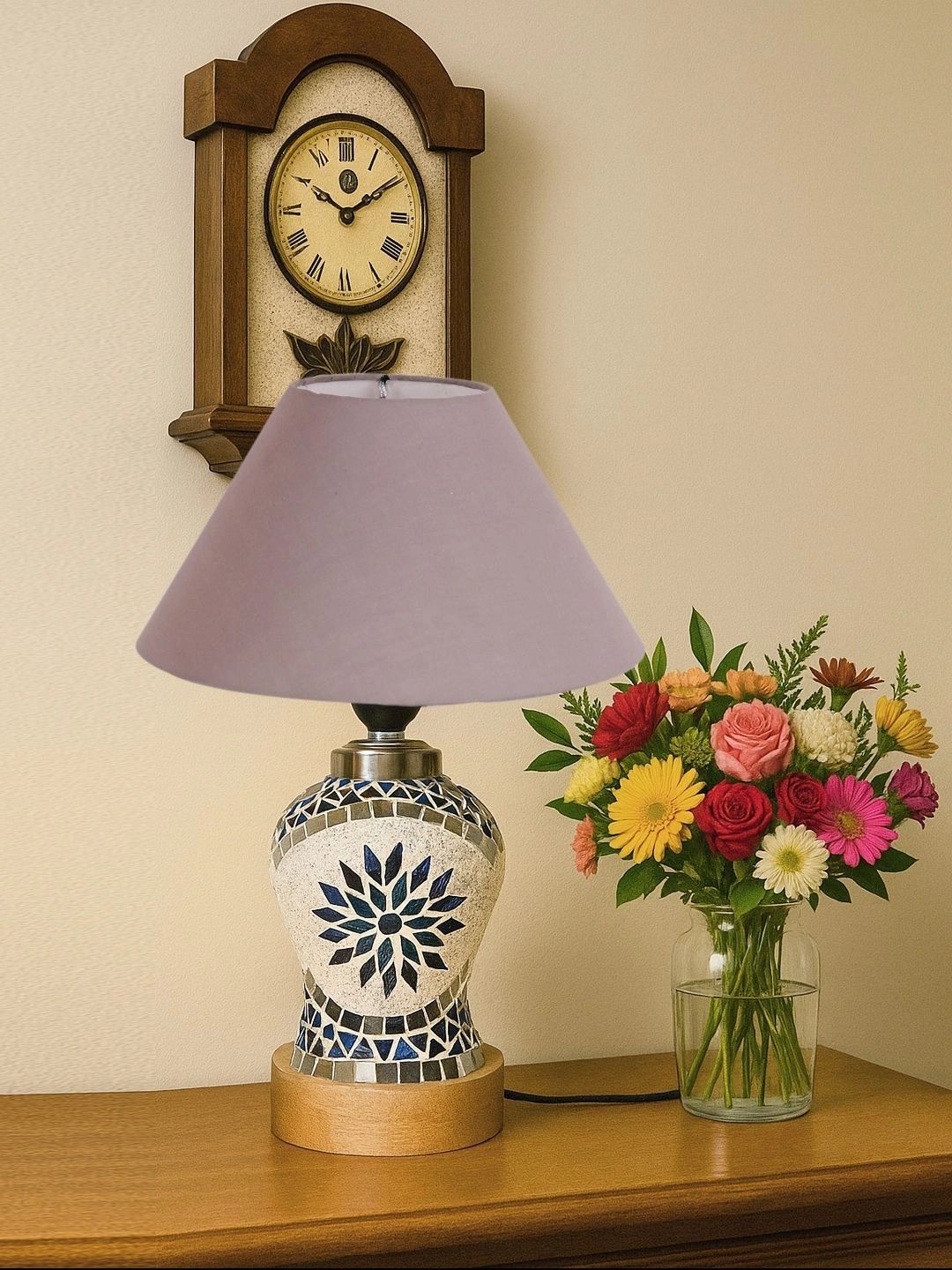 Myntra Elegant Homes Grey Textured Glass Traditional Frusturical Shaped Table Lamp-picture-29