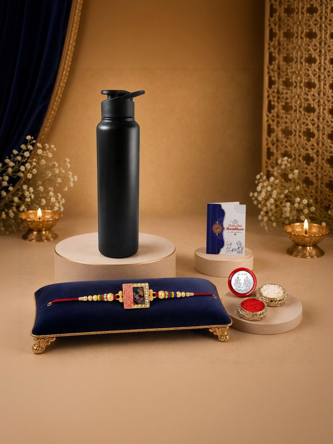 Myntra Elegant Homes Rakhi With Greeting Card Water Bottle Silver Coin & Roli Chawal-picture-47
