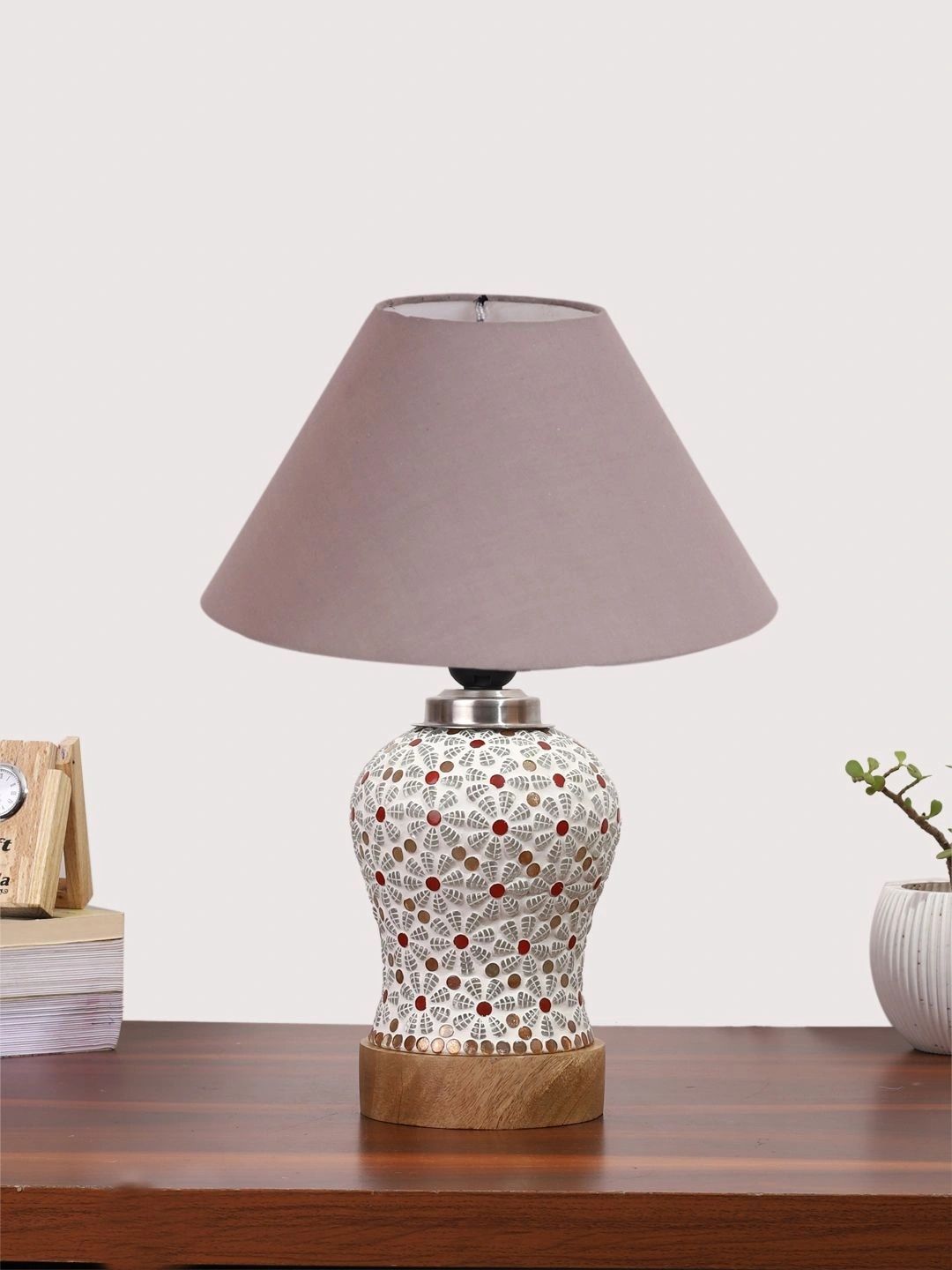 Myntra Elegant Homes Grey Textured Glass Traditional Frusturical Shaped Table Lamp-picture-28