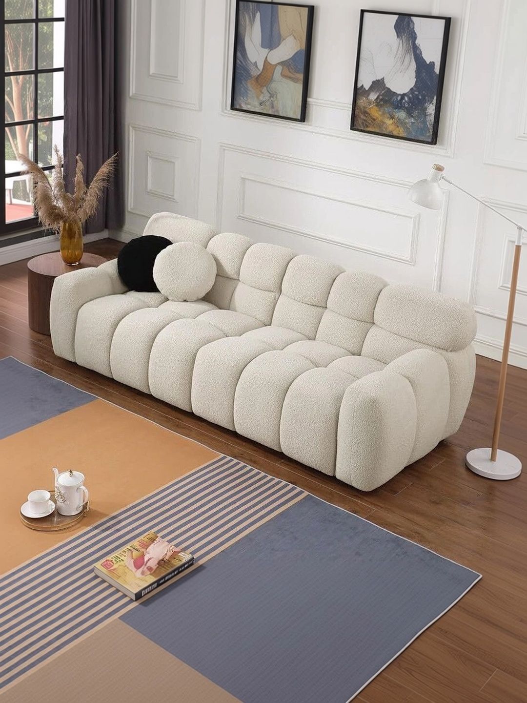 INDIAWOODMART Beige 3-seater Straight Wooden Sofa-picture-37