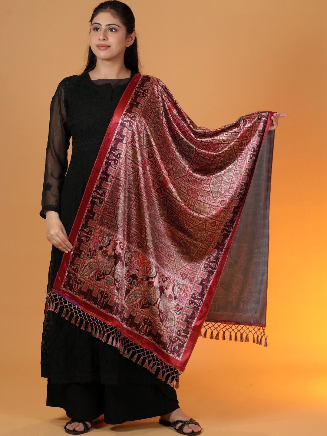 S.T. Women Ethnic Motifs Woven Design Acrylic Shawl-picture-51