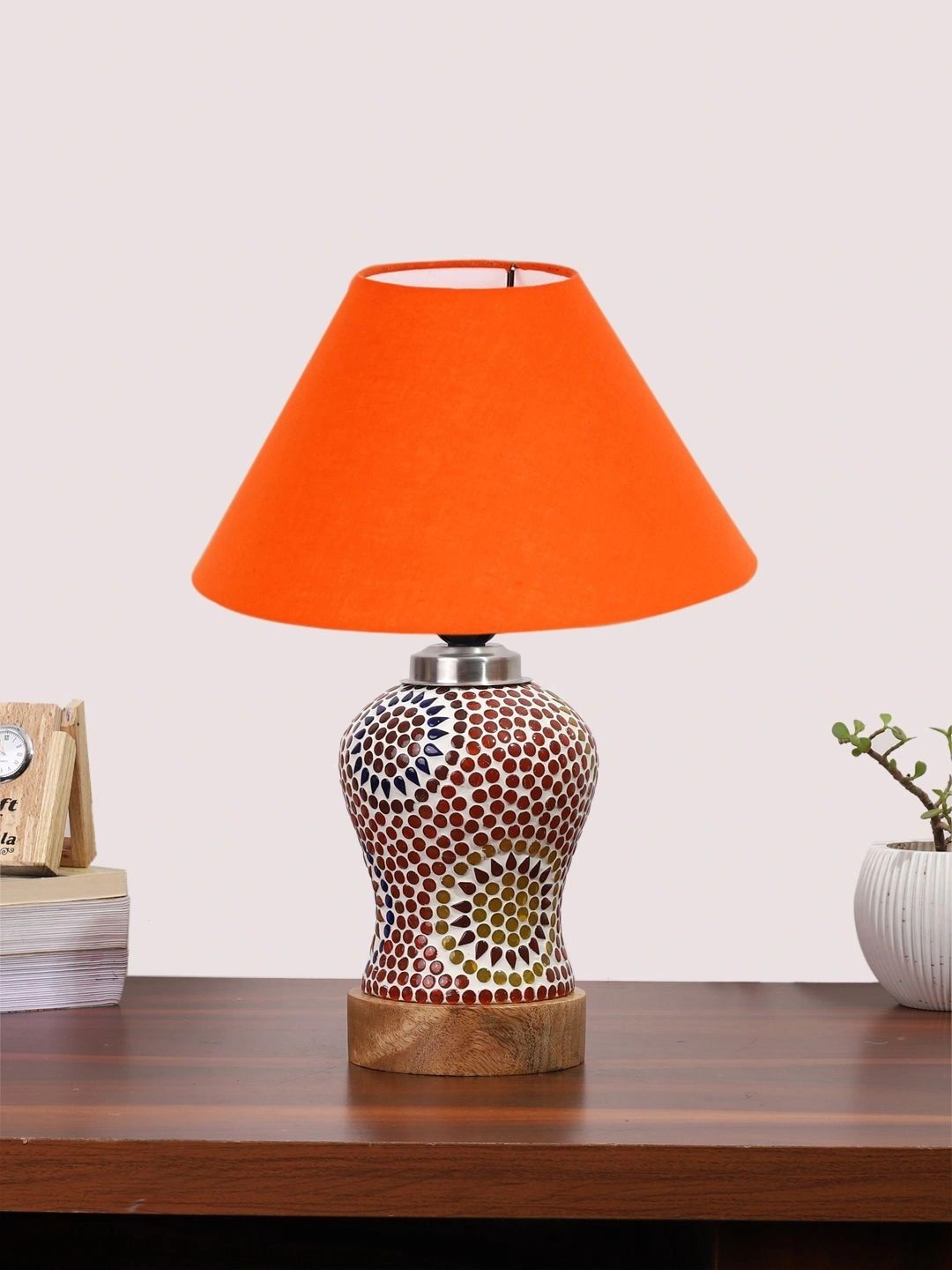 Myntra Elegant Homes Orange Textured Glass Traditional Frusturical Shaped Table Lamp-picture-22