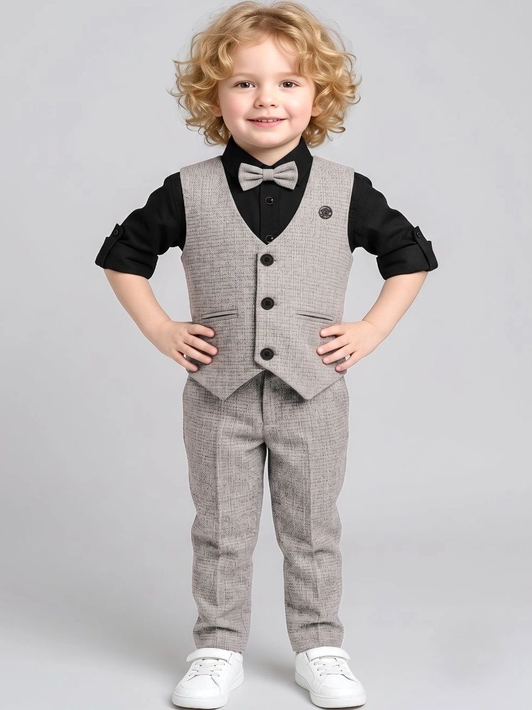 Axiom Kids Wear Mandarin Collar 4 Piece Waistcoat and Trousers Suits-picture-11