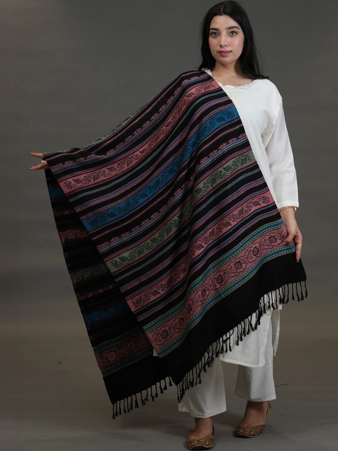S.T. Women Ethnic Motifs Woven Design Acrylic Shawl-picture-38